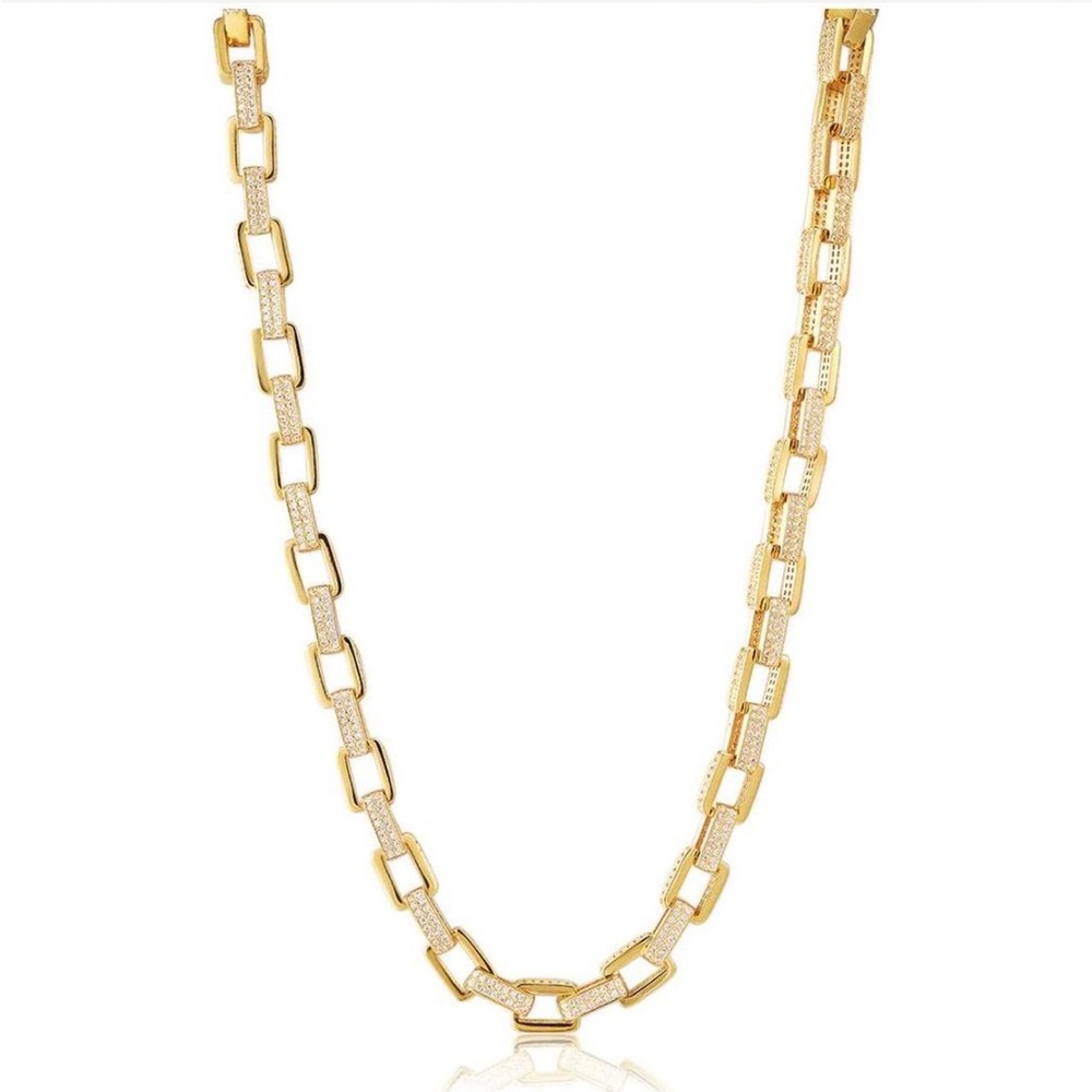 LUV AJ boxy pave link necklace gold